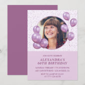 60e verjaardag Uitnodigingen Ballonnen Foto Paarse (Voorkant / Achterkant)