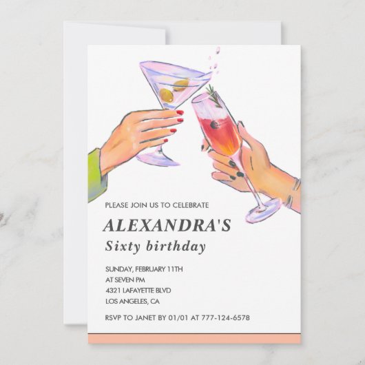 60e verjaardag uitnodigingen Cocktail Party Chic (Voorkant)