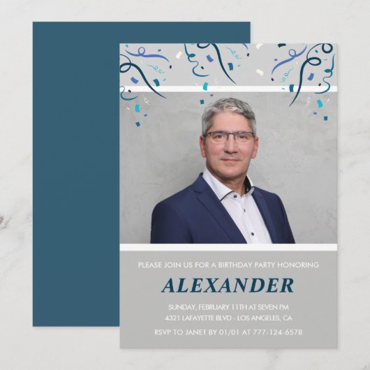 60e verjaardag uitnodigingen Mannen Confetti Foto  (Voorkant / Achterkant)