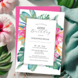60e verjaardag uitnodigingen Tropisch<br><div class="desc">Vier haar 60e in stijl met deze tropische luau pool party uitnodigingen! Deze 60e verjaardagsuitnodiging is ontworpen voor een Hawaiiaanse luau en is voorzien van prachtige waterverf roze bloemetjes en weelderige palmbladeren, ideaal voor een levendig en feestelijk feest. Personaliseer eenvoudig de sjabloon velden met uw evenementgegevens om unieke printbare verjaardagsfeestuitnodigingen...</div>