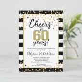 60e verjaardag uitnodigingen, zwart en goud gejuic kaart (Staand voorkant)
