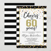 60e verjaardag uitnodigingen, zwart en goud gejuic kaart (Voorkant / Achterkant)