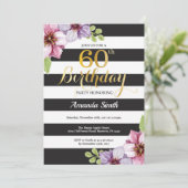 60e verjaardag Uitnodigingsvrouwen. Floral Gold Bl Kaart (Staand voorkant)