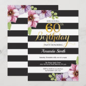 60e verjaardag Uitnodigingsvrouwen. Floral Gold Bl Kaart (Voorkant / Achterkant)