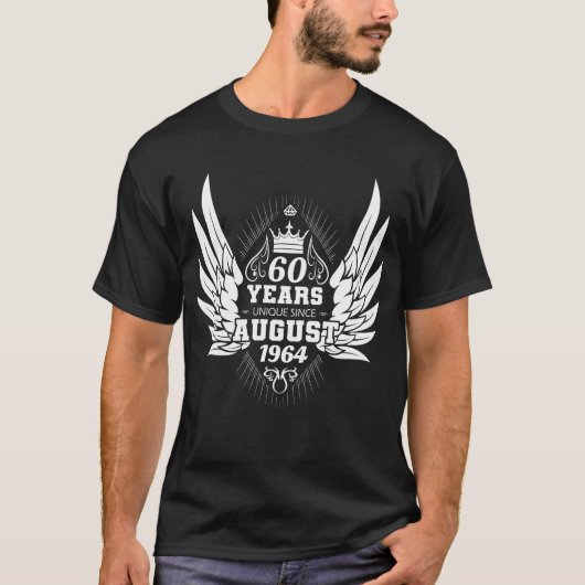 60e verjaardag uniek sinds augustus 1964 vleugels t-shirt (Voorkant)