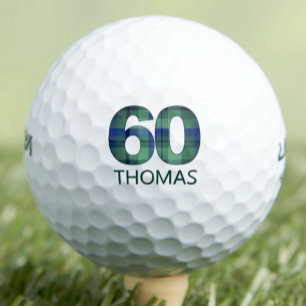 60e verjaardag Vader in de wet Gift - Blue Plaid 6 Golfballen