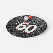 60e verjaardag van de ballonnen op zwarte glitter papieren bordje (Gekanteld)