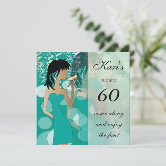 60e verjaardag van de BashGirl-partij | BLAUWGROEN Kaart (Staand voorkant)