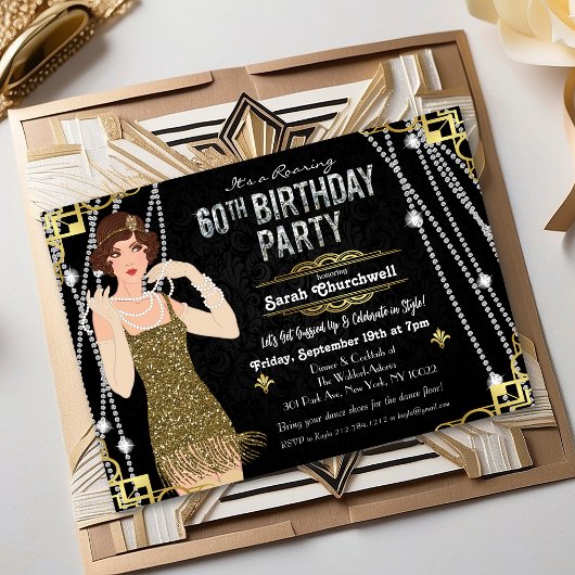 60e verjaardag van de Gatsby Flapper Girl Birthday Kaart