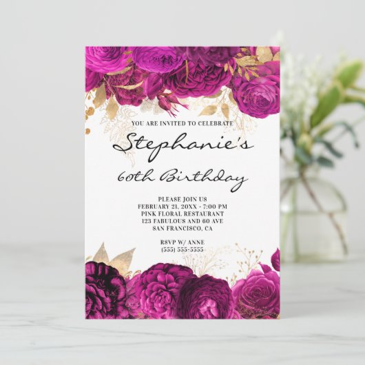 60e verjaardag van de gouden en warmroze Florale G Kaart (Staand voorkant)