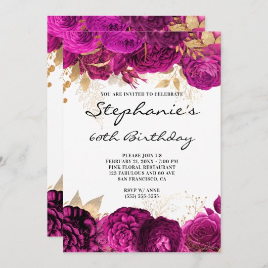 60e verjaardag van de gouden en warmroze Florale G Kaart (Voorkant / Achterkant)