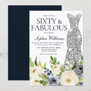60e verjaardag van de marine & White Floral Diamon Kaart