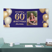 60e verjaardag van de marineblauw en goudballonnen spandoek (Beurs)