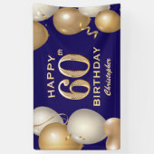 60e verjaardag van de marineblauw en goudballonnen spandoek (Verticaal)
