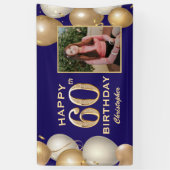 60e verjaardag van de marineblauw en goudballonnen spandoek (Verticaal)