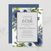 60e verjaardag van de marinegeel-witte Floral Kaart (Voorkant / Achterkant)