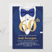 60e verjaardag van de Navy Blue en Gold Tuxedo Kaart (Voorkant)