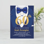 60e verjaardag van de Navy Blue en Gold Tuxedo Kaart (Staand voorkant)