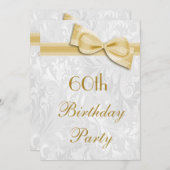 60e verjaardag van de partij Damask en Faux Bow Kaart (Voorkant / Achterkant)