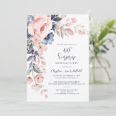 60e verjaardag van de roze Floral Kaart (Staand voorkant)