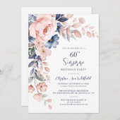 60e verjaardag van de roze Floral Kaart (Voorkant / Achterkant)