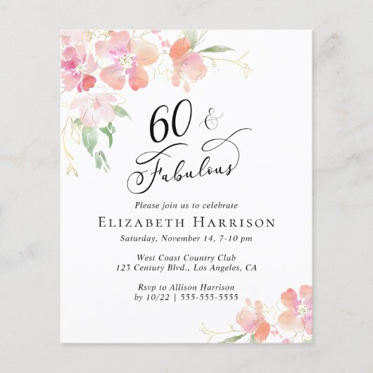 60e verjaardag van de roze plechtige uitnodiging (Voorkant)