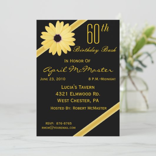 60e verjaardag van de uitnodiging in zwart-wit en  (Staand voorkant)