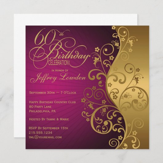 60e verjaardag van de uitnodiging van de Paarse en (Voorkant / Achterkant)