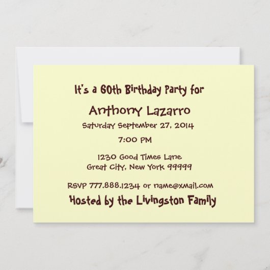 60e verjaardag van de uitnodiging van de Partij va (Achterkant)