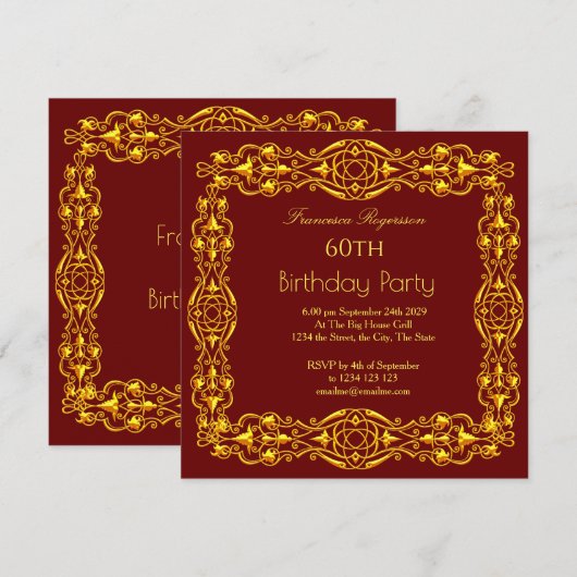60e verjaardag van de uitnodiging van Gold Burgund (Voorkant / Achterkant)
