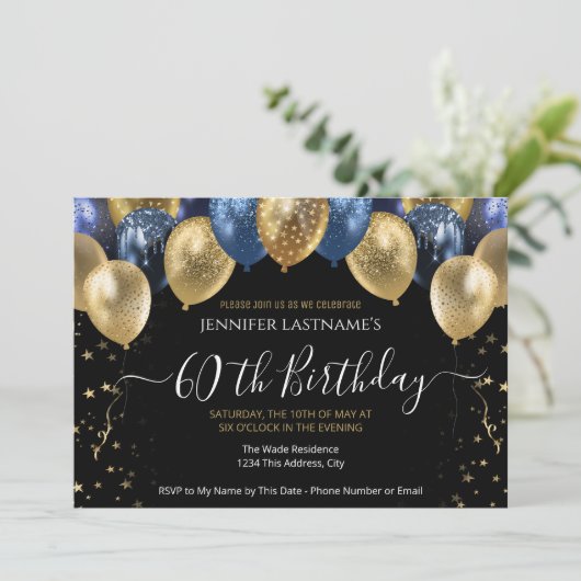 60e verjaardag van de uitnodiging voor een blauwe  (Staand voorkant)