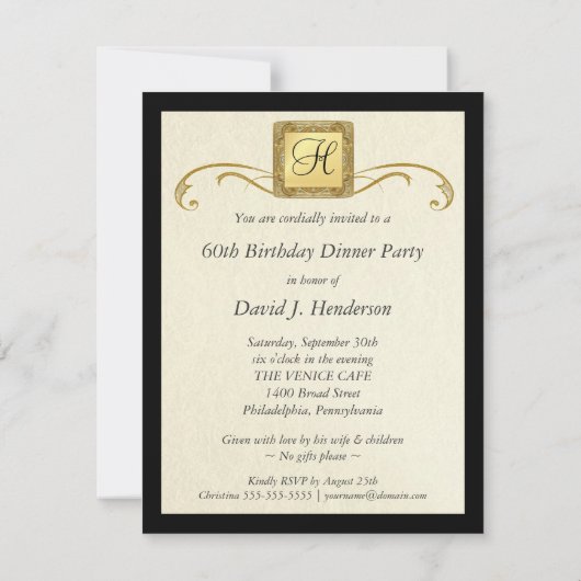 60e verjaardag van de uitnodigingen van de Birthda (Achterkant)