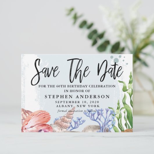 60e verjaardag van de waterverf Kustpartij Save The Date (Staand voorkant)