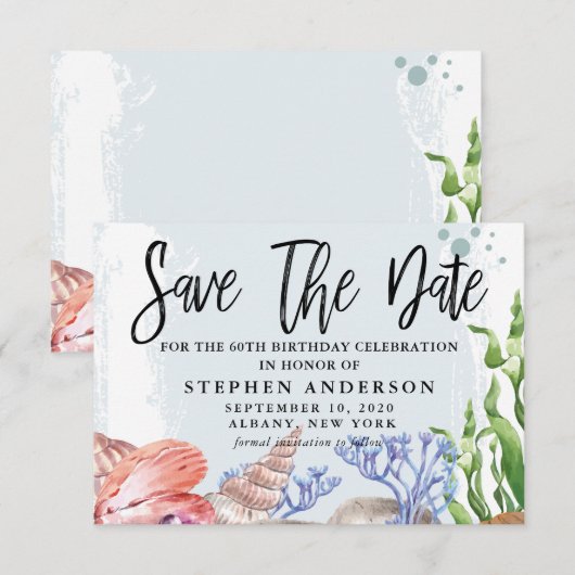 60e verjaardag van de waterverf Kustpartij Save The Date (Voorkant / Achterkant)