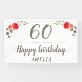 60e verjaardag van de Waterverf van de bloem Twig  Spandoek (Horizontaal)