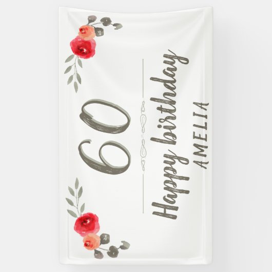 60e verjaardag van de Waterverf van de bloem Twig Spandoek (Verticaal)