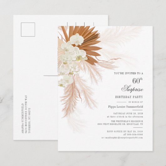 60e verjaardag van de woestijn Terracotta Pampas G Uitnodiging Briefkaart (Voorkant / Achterkant)