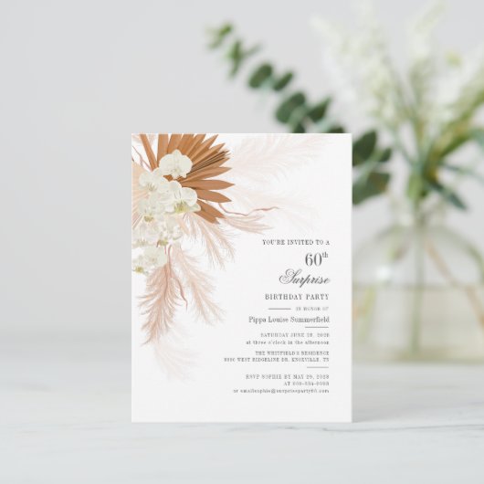 60e verjaardag van de woestijn Terracotta Pampas G Uitnodiging Briefkaart (Staand voorkant)