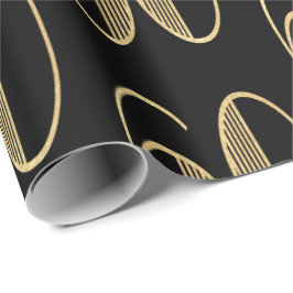 60e verjaardag van Elegant Gold en Black Cadeaupapier