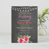 60e verjaardag van het Chalkboard Floral Pink Invi Kaart (Staand voorkant)