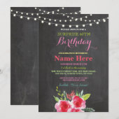 60e verjaardag van het Chalkboard Floral Pink Invi Kaart (Voorkant / Achterkant)