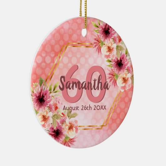 60e verjaardag van het koraal goudbloemen keramisch ornament (Rechts)