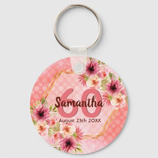 60e verjaardag van het koraal goudbloemen sleutelhanger (Voorkant)