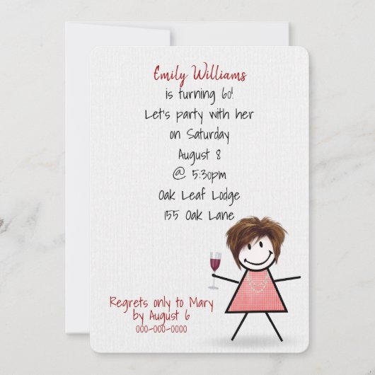 60e verjaardag van het meisje met wijn kaart (Voorkant)