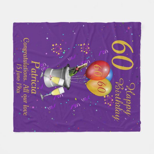 60e verjaardag van het Paars van de viering Fleece Deken (Voorkant (Horizontaal))