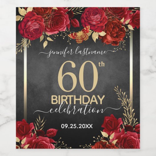 60e verjaardag van het rood- en goudplatenetiket wijn etiket (Enkel label)