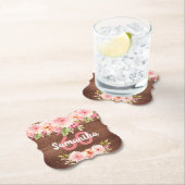 60e verjaardag van koraal dahlia bloemen bruin kartonnen onderzetters (Insitu)