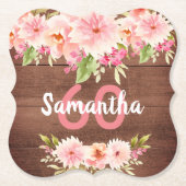 60e verjaardag van koraal dahlia bloemen bruin kartonnen onderzetters (Voorkant)