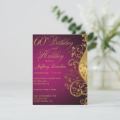 60e verjaardag van Paars en goud & uitnodiging tot (Staand voorkant)