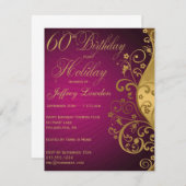 60e verjaardag van Paars en goud & uitnodiging tot (Voorkant / Achterkant)